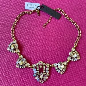 NWT J. Crew Art Deco Clear and Opal Colored Rhinestone Statement Necklace